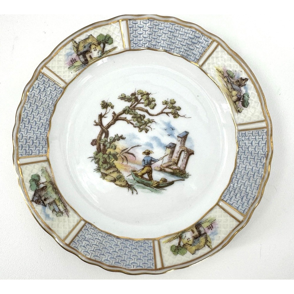 Limoges France B&C Star Mark Scenic Country Cottage Plate Gold Trim Vintage